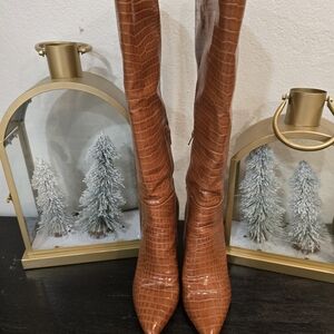 Chantelle Womens Brown Animal Print Crocodile Padded Chantelle Pointed Toe Stile